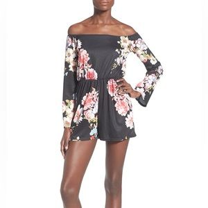 Black Missguided Long Sleeve off the shoulder floral romper